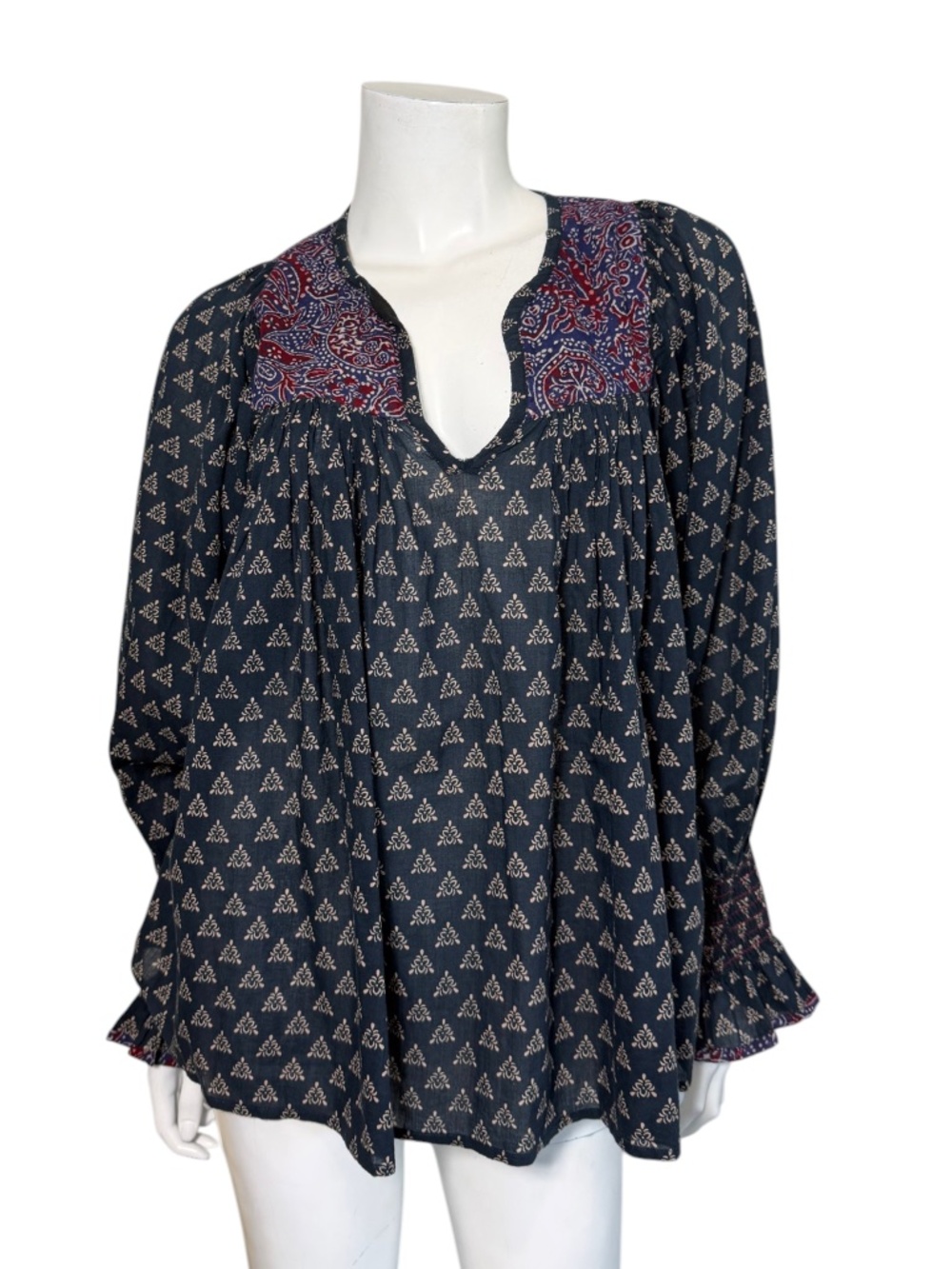 Antik Batik Patye Mixed Print Cotton Peasant Blouse Size Small